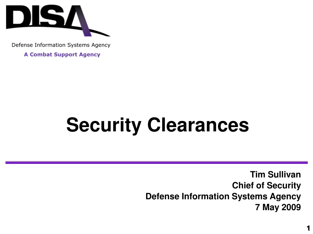 tim sullivan chief of security defense information systems agency 7 may 2009