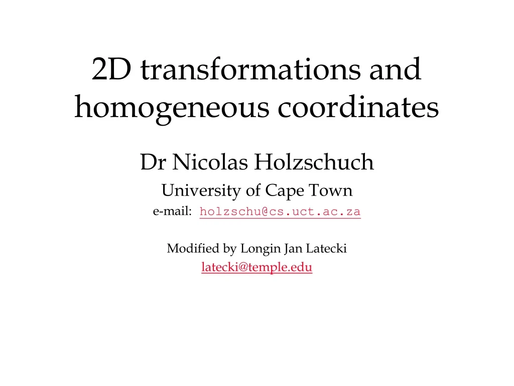 2d transformations and homogeneous coordinates