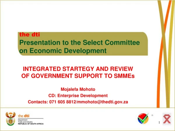 the dti Presentation to the Select Committee  	on Economic Development