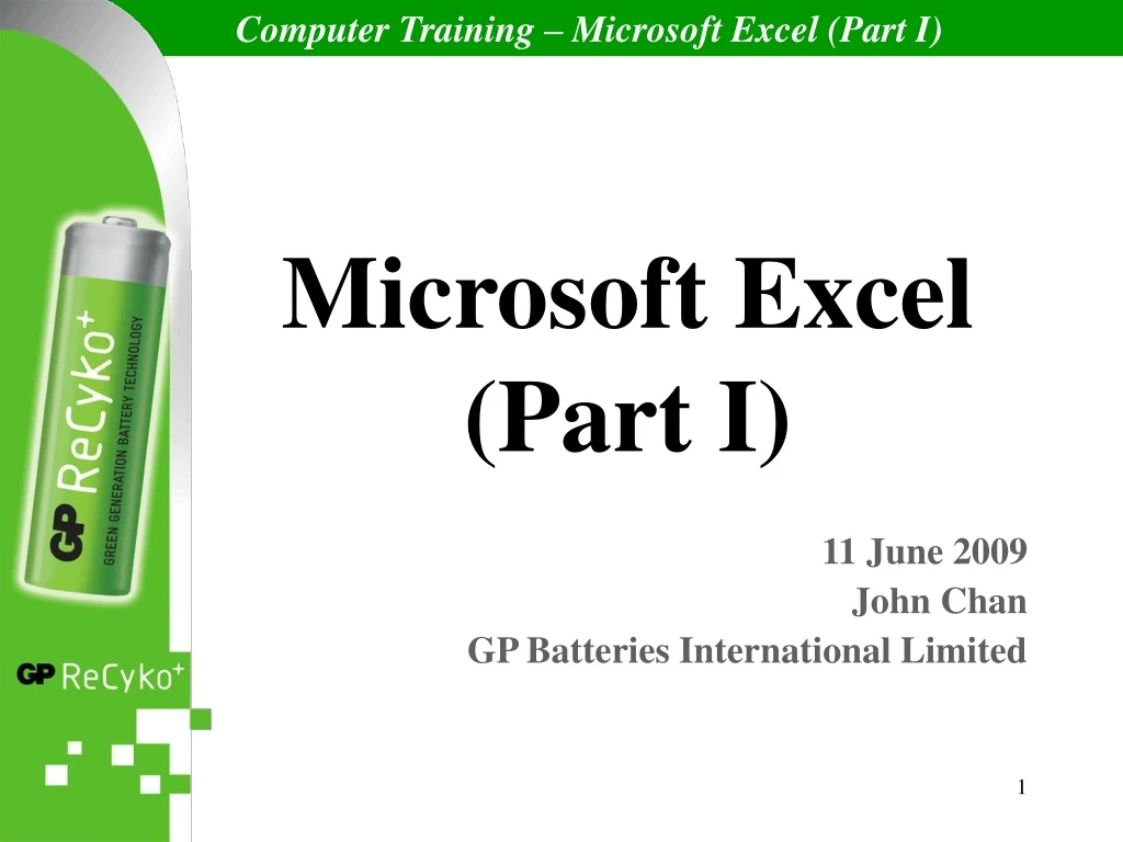 microsoft excel part i