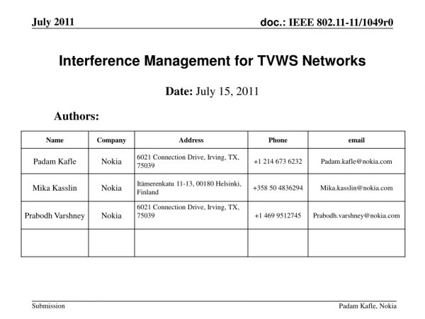 Interference Management for TVWS Networks