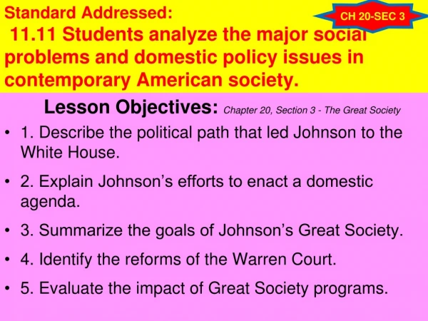 Lesson Objectives:  Chapter 20, Section 3 - The Great Society