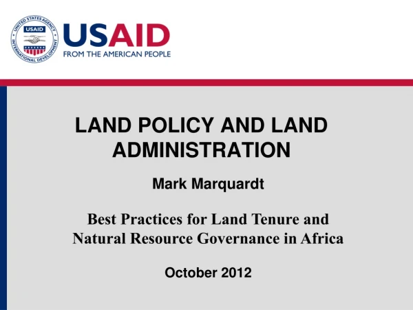 LAND POLICY AND LAND ADMINISTRATION