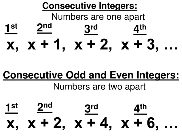 Consecutive Integers: Numbers are one apart
