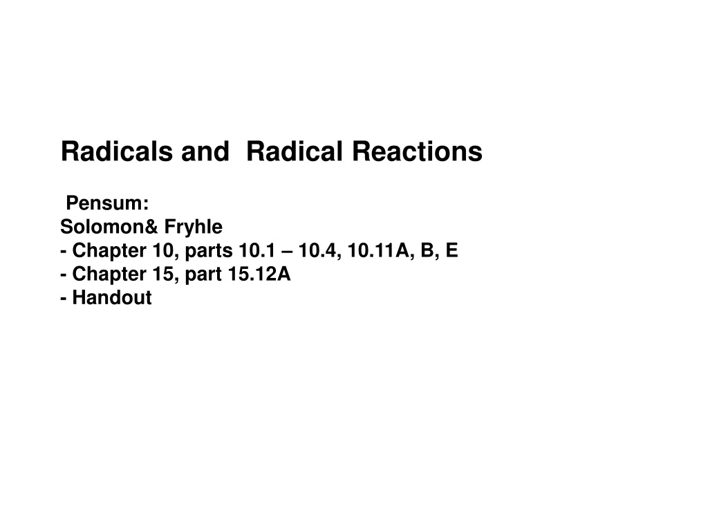 radicals and radical reactions pensum solomon