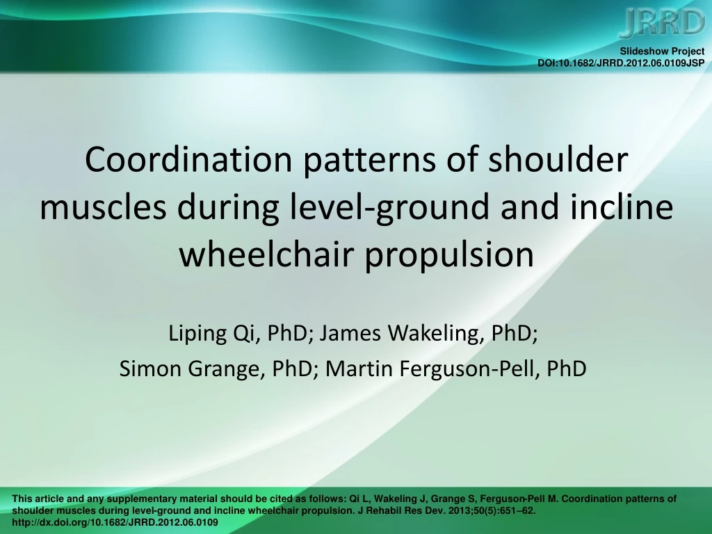 coordination patterns of shoulder muscles during level ground and incline wheelchair propulsion