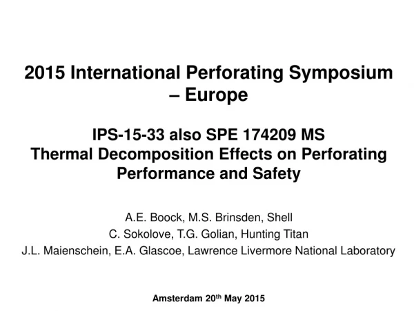 2015 International Perforating Symposium – Europe