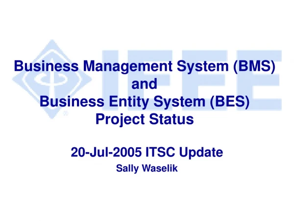 Business Management System (BMS) and  Business Entity System (BES) Project Status