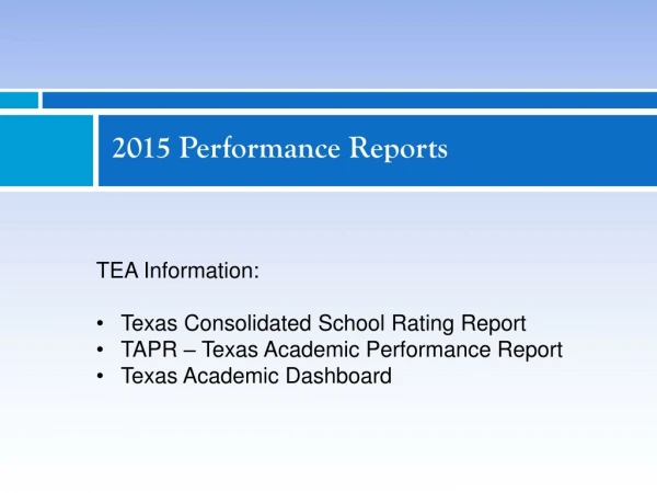 2015 Performance Reports