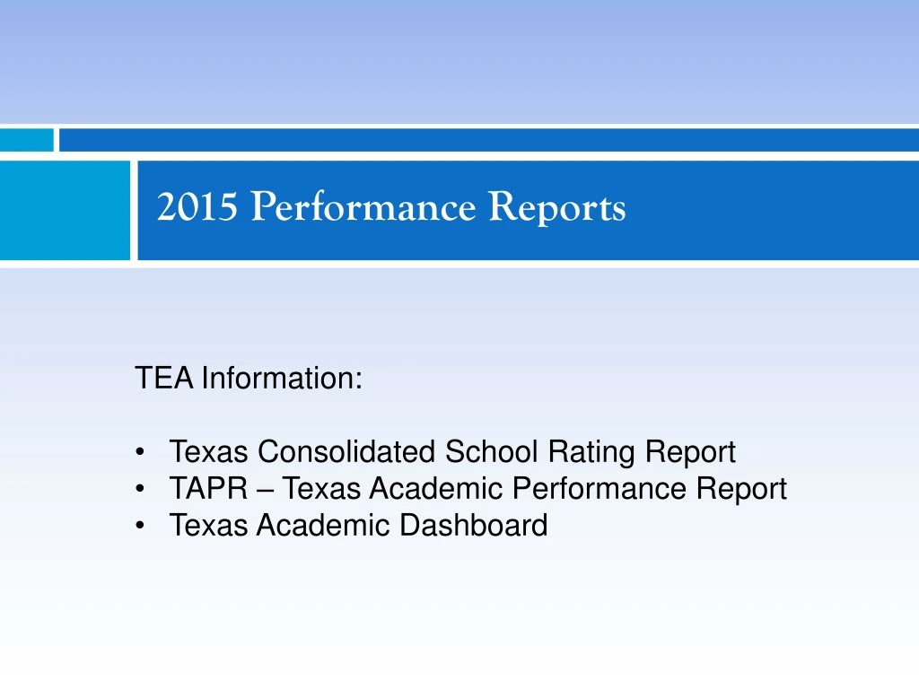 2015 performance reports