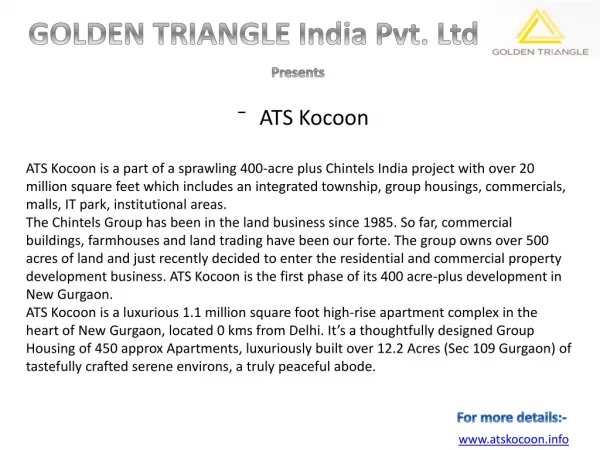 ATS Kocoon Sector 109 Gurgaon|Call:9650003409/9560505862