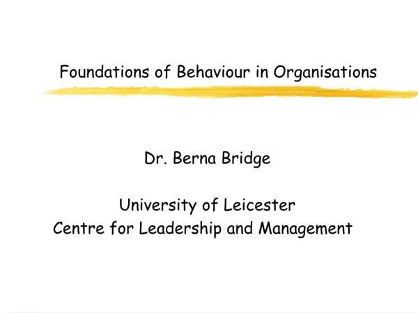 Foundations of Behaviour in Organisations