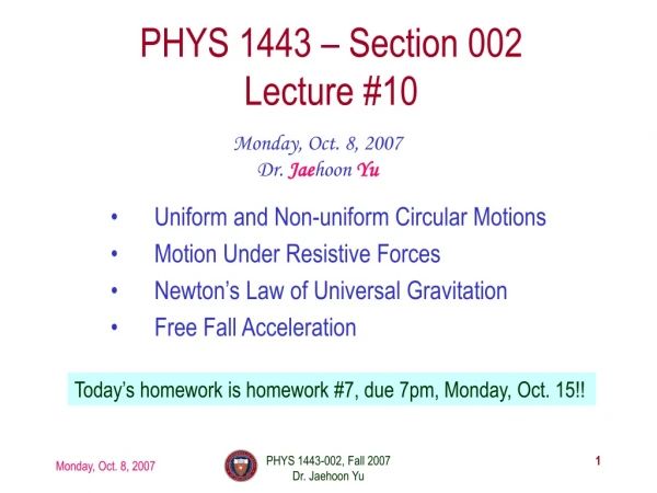 PHYS 1443 – Section 002 Lecture #10