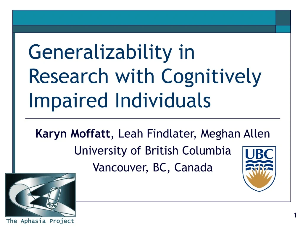 generalizability in research with cognitively impaired individuals