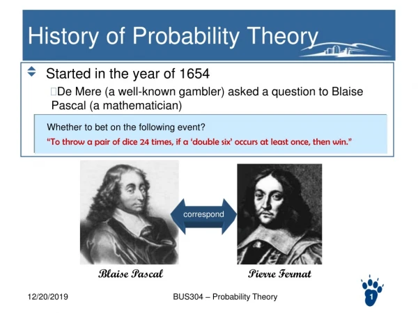 History of Probability Theory