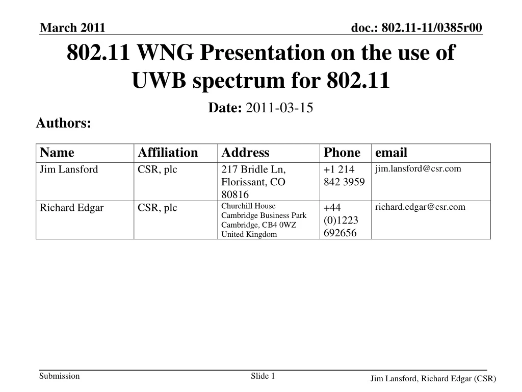 802 11 wng presentation on the use of uwb spectrum for 802 11