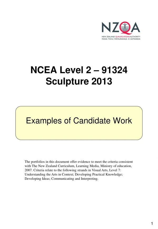 NCEA Level 2 – 91324 Sculpture 2013
