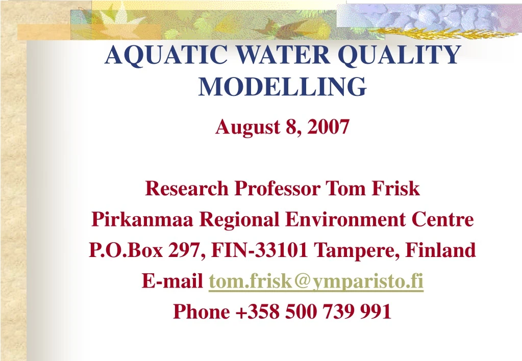 aquatic water quality modelling
