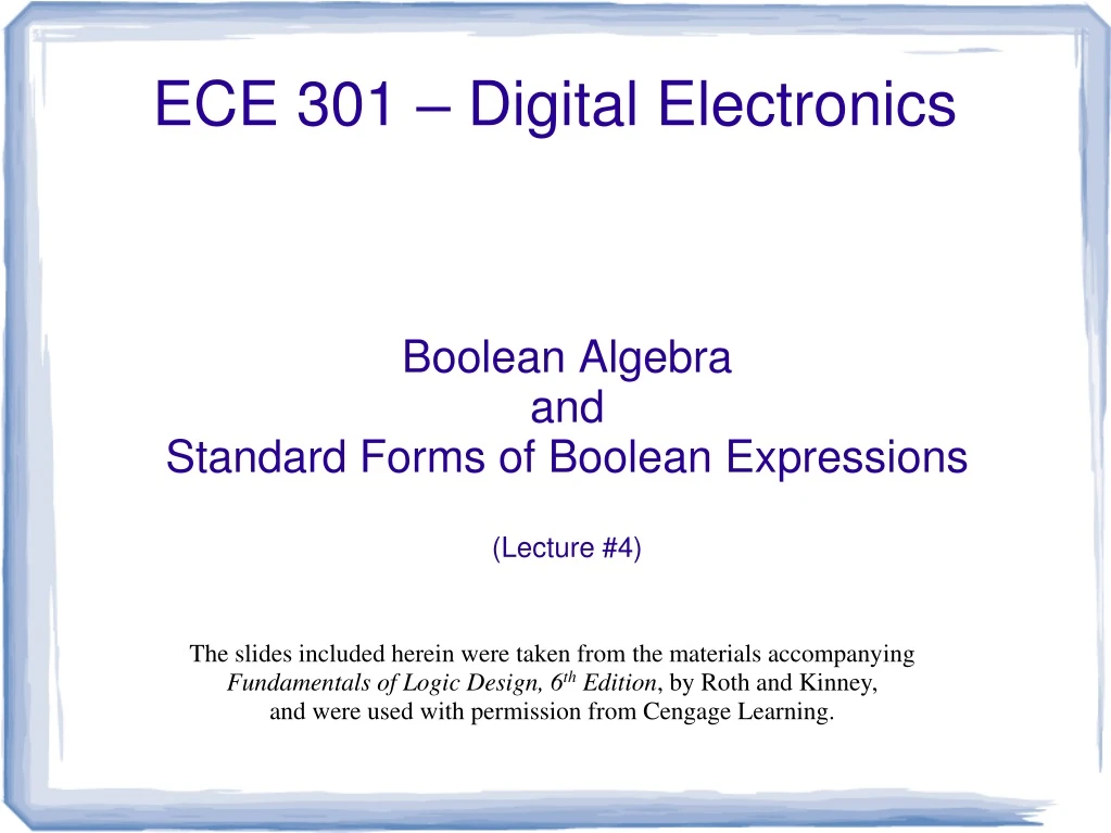 boolean algebra and standard forms of boolean expressions lecture 4