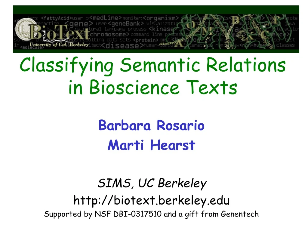 classifying semantic relations in bioscience texts