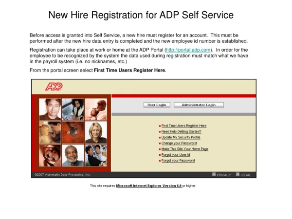 New Hire Registration for ADP Self Service