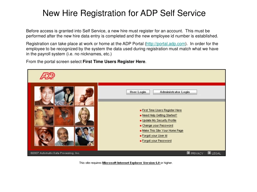 new hire registration for adp self service before