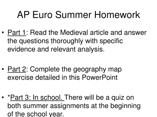 AP Euro Summer Homework