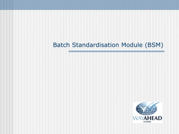 Batch Standardisation Module (BSM)