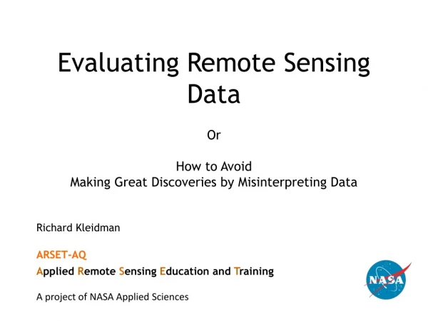 Evaluating Remote Sensing  Data