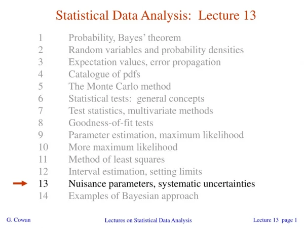 Statistical Data Analysis:  Lecture 13