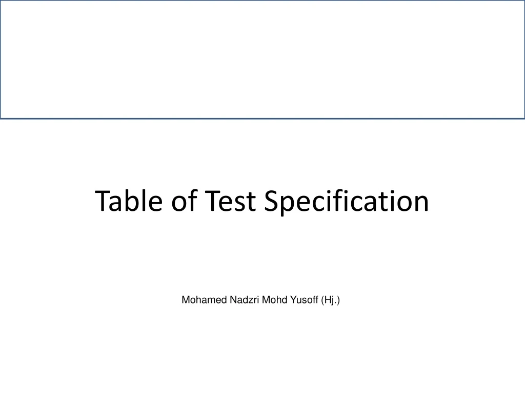 table of test specification
