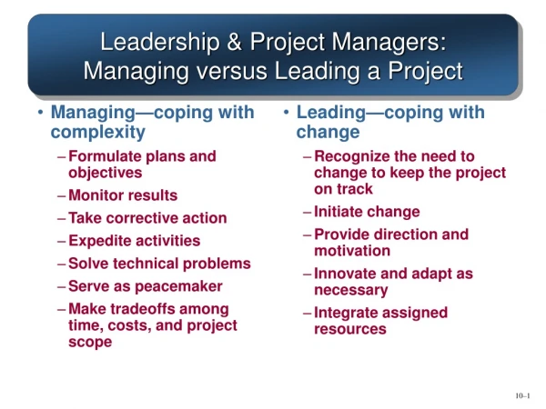 Leadership &amp; Project Managers: Managing versus Leading a Project