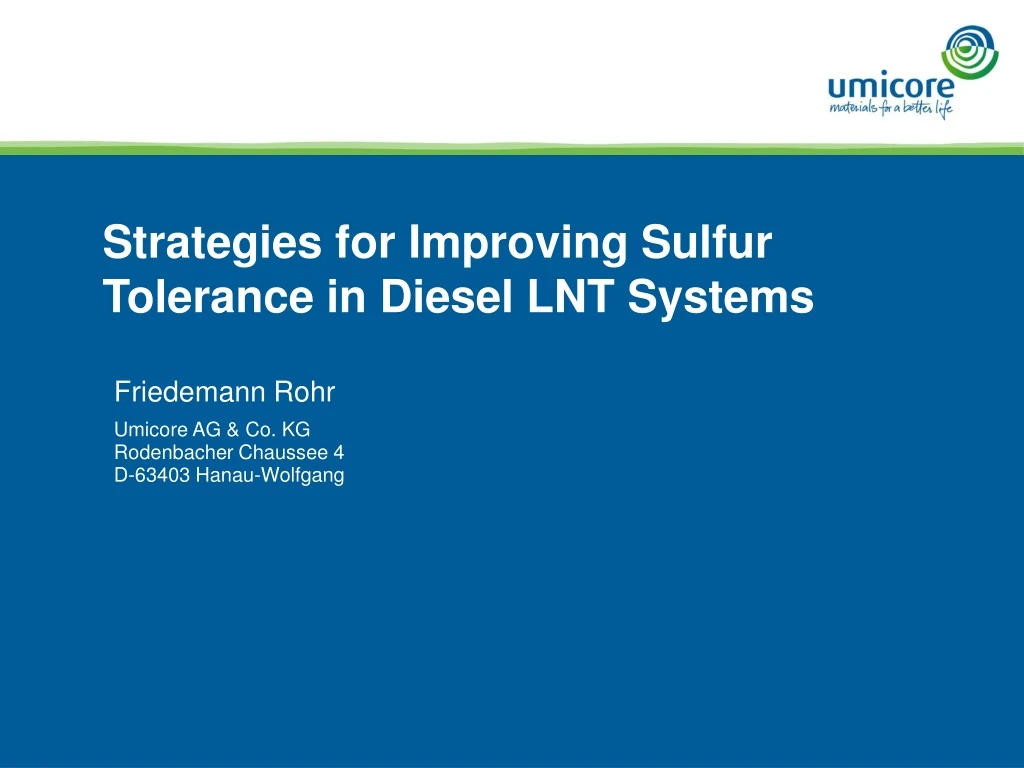 strategies for improving sulfur tolerance in diesel lnt systems