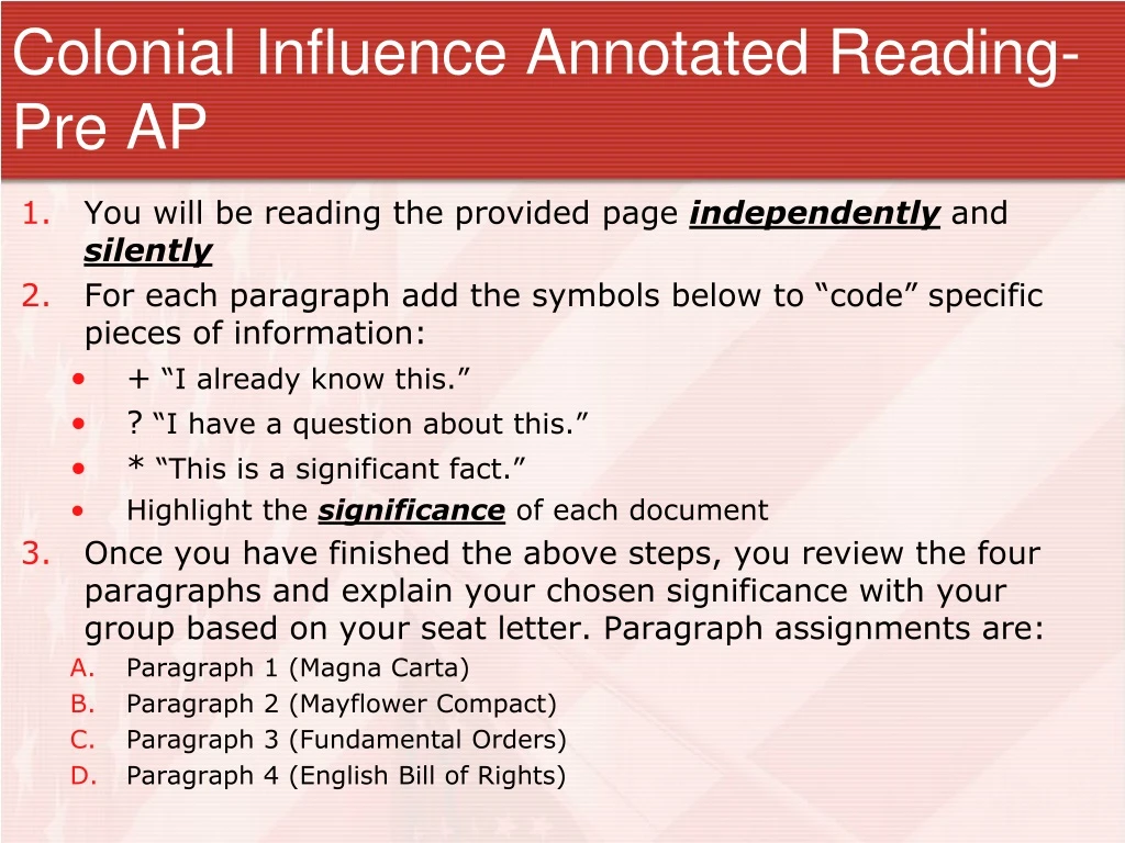 colonial influence annotated reading pre ap
