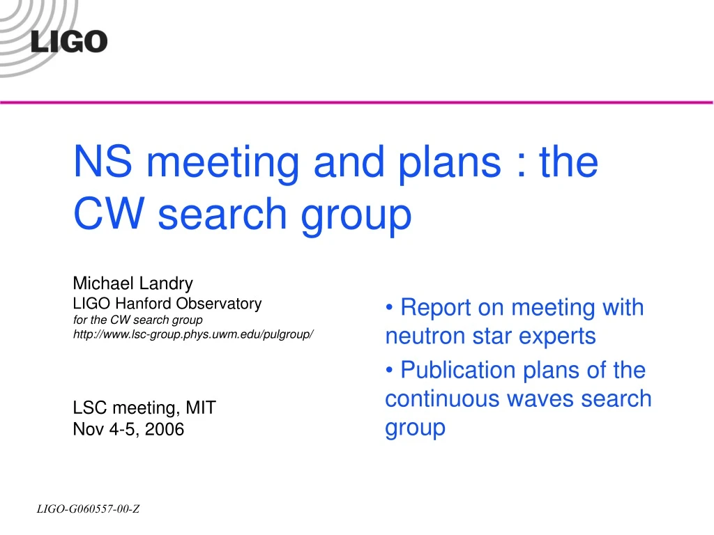ns meeting and plans the cw search group michael
