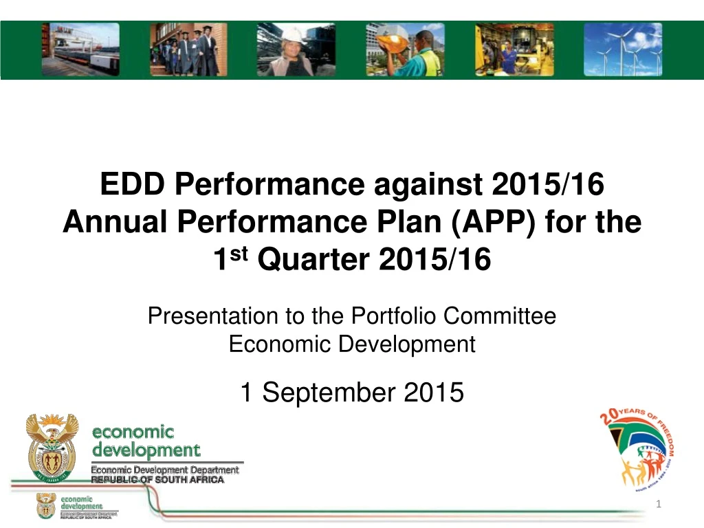 edd performance against 2015 16 annual performance plan app for the 1 st quarter 2015 16