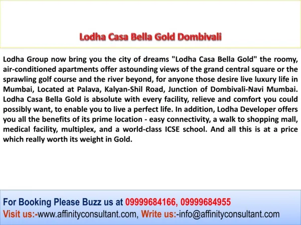 Lodha Casa Bella Gold Dombivali Residential Apartments
