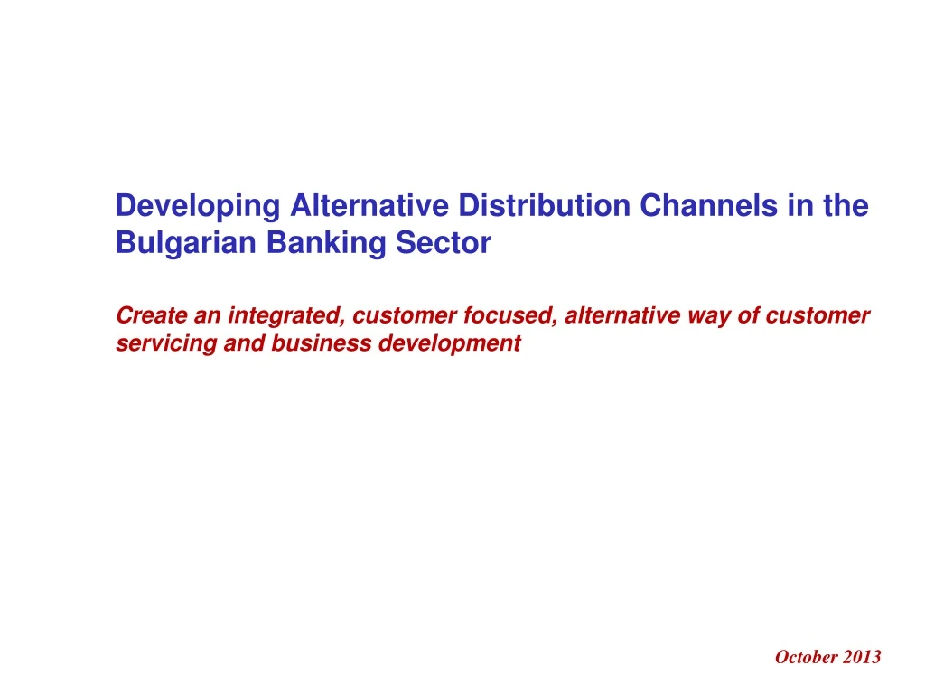 developing alternative distribution channels in the bulgarian banking sector