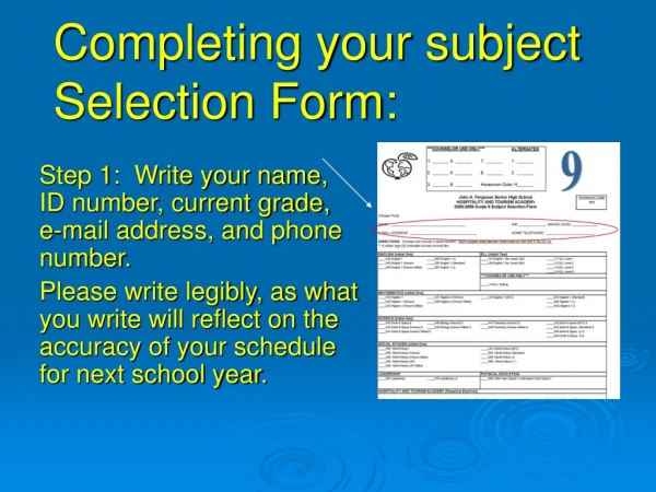 Completing your subject Selection Form: