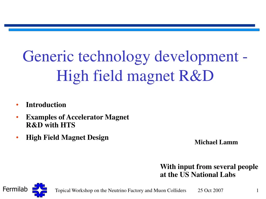 generic technology development high field magnet r d