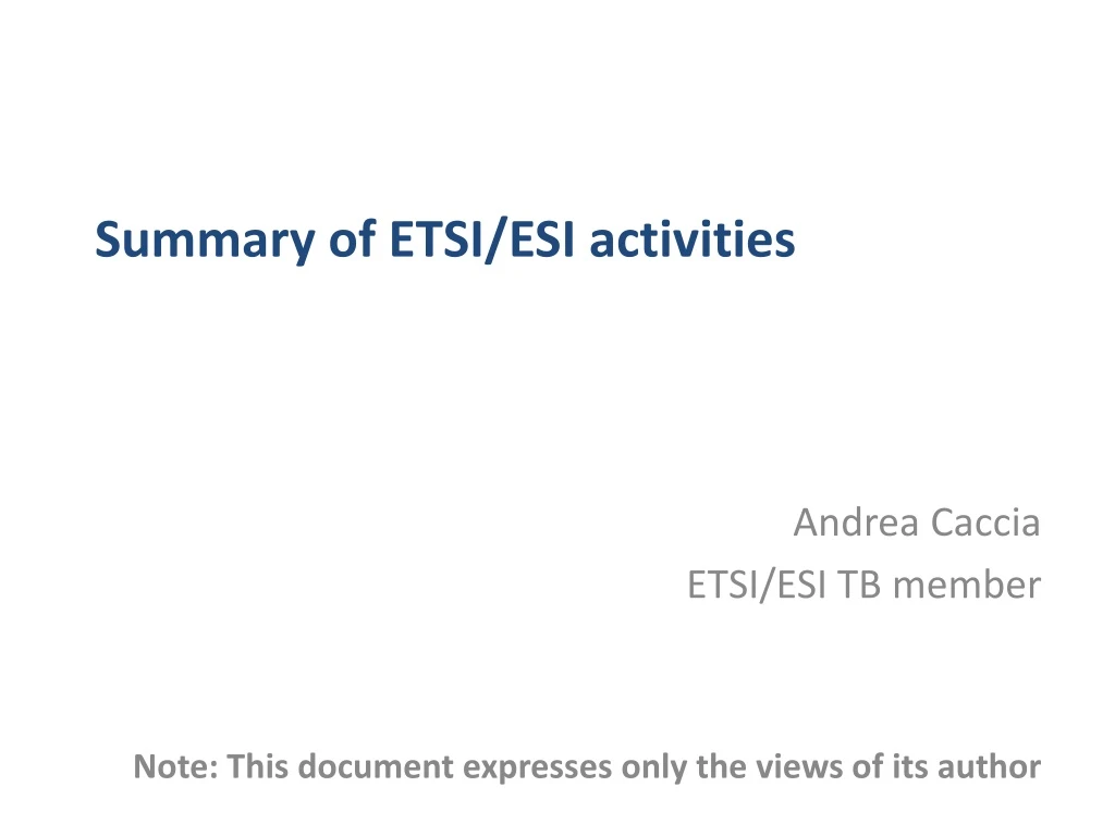 summary of etsi esi activities