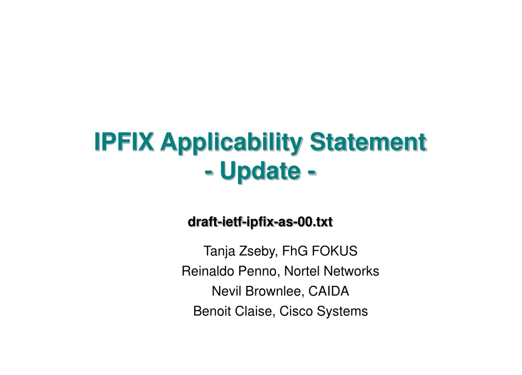 ipfix applicability statement update draft ietf ipfix as 00 txt