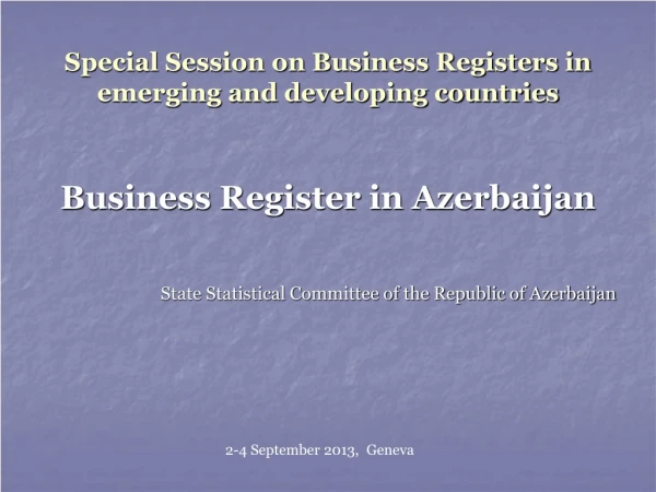 Special Session on Business Registers in emerging and developing countries