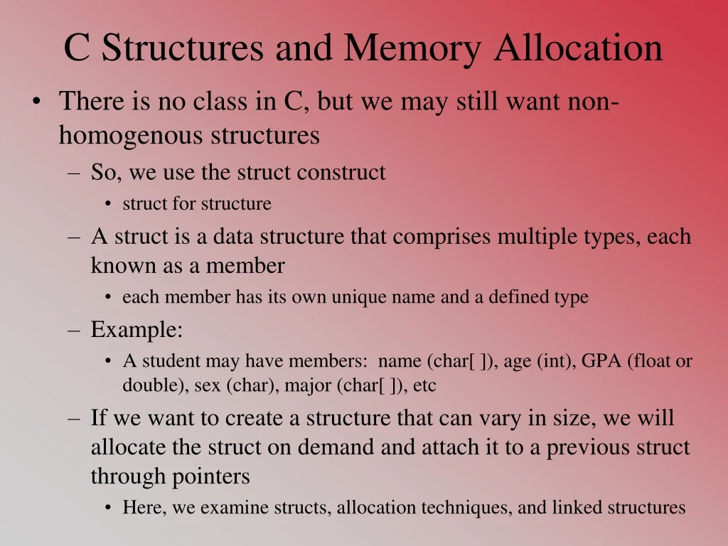 c structures and memory allocation