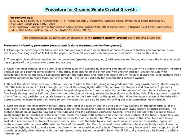 Procedure for Organic Single Crystal Growth: