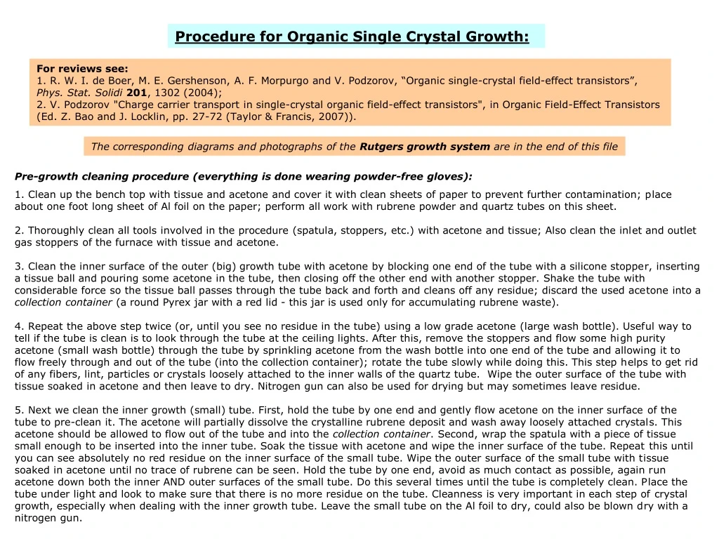 procedure for organic single crystal growth