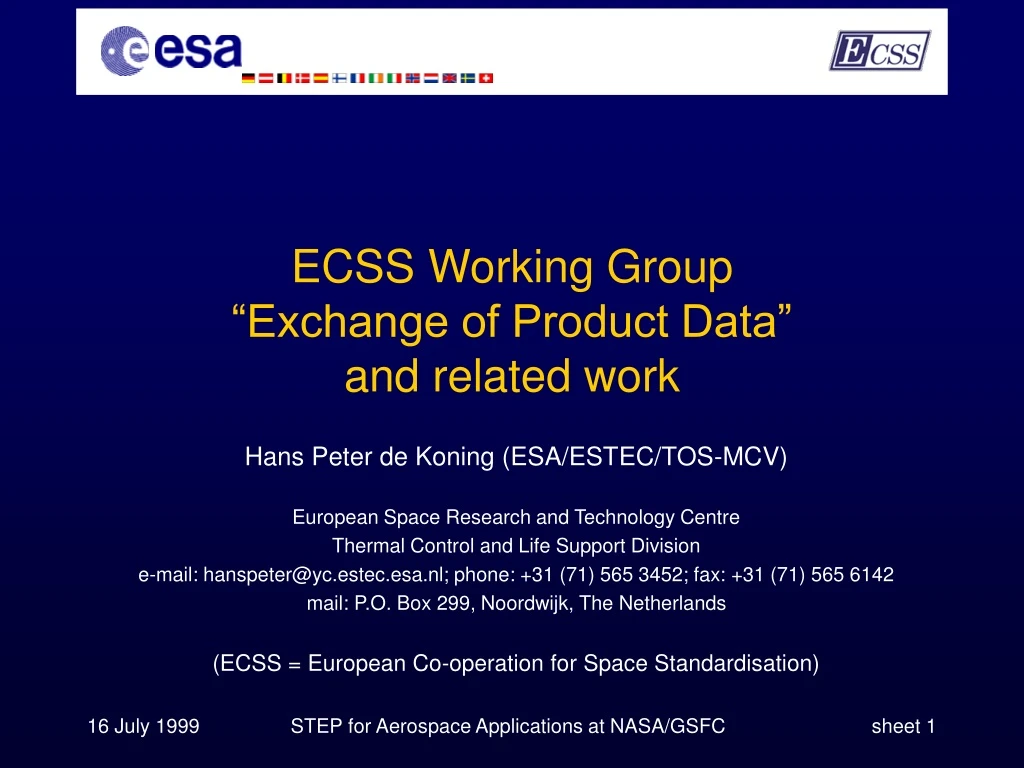 ecss working group exchange of product data and related work