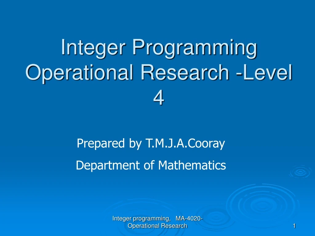integer programming operational research level 4