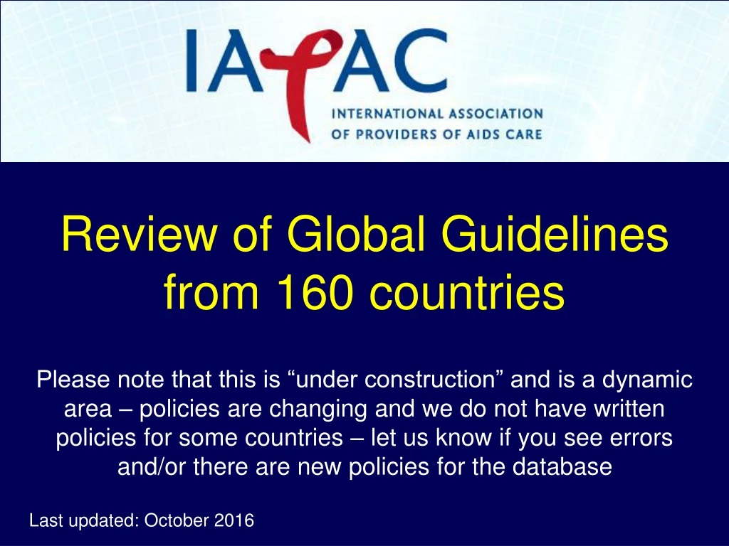 review of global guidelines from 160 countries