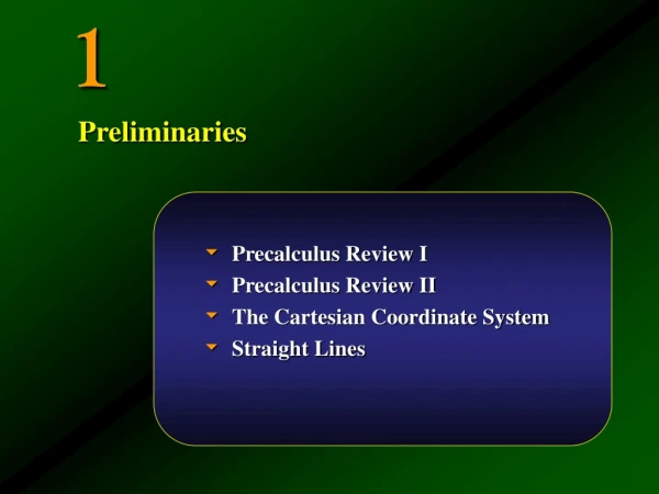 Precalculus Review I Precalculus Review II The Cartesian Coordinate System Straight Lines